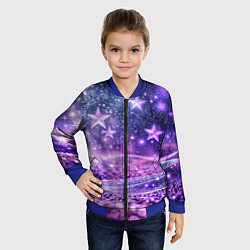 Бомбер детский Абстрактные звезды в фиолетовых искрах, цвет: 3D-синий — фото 2