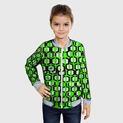 Бомбер детский Техно узор из шестиугольников зелёный, цвет: 3D-серый — фото 2