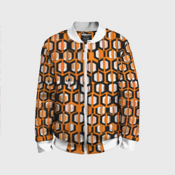 Бомбер детский Техно узор из шестиугольников оранжевый, цвет: 3D-белый
