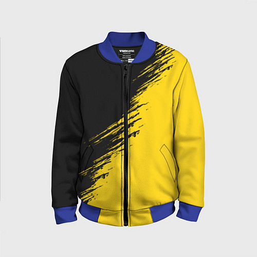 Детский бомбер Черные штрихи на желтом фоне / 3D-Синий – фото 1