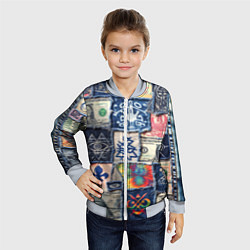 Бомбер детский Баксы на дениме пэчворк, цвет: 3D-серый — фото 2