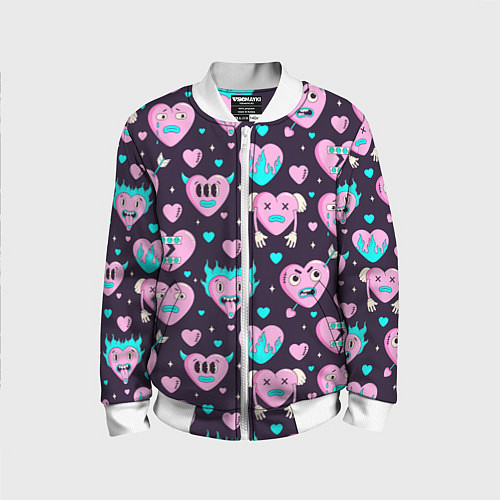 Детский бомбер Паттерн с арт сердцами / 3D-Белый – фото 1