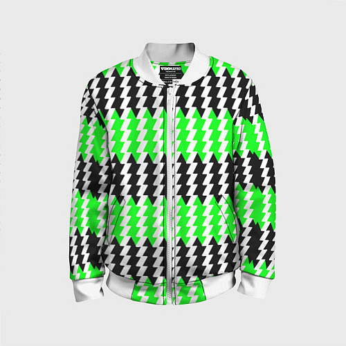 Детский бомбер Вертикальные чёрно-зелёные полосы / 3D-Белый – фото 1