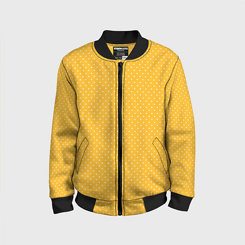 Детский бомбер Жёлтый в белый маленький горошек / 3D-Черный – фото 1