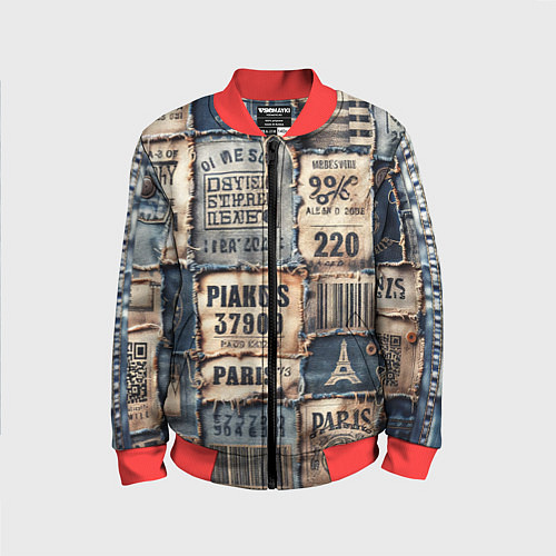 Детский бомбер Пэчворк джинсы из Парижа / 3D-Красный – фото 1