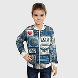 Бомбер детский Лос Анджелес на джинсах-пэчворк, цвет: 3D-белый — фото 2