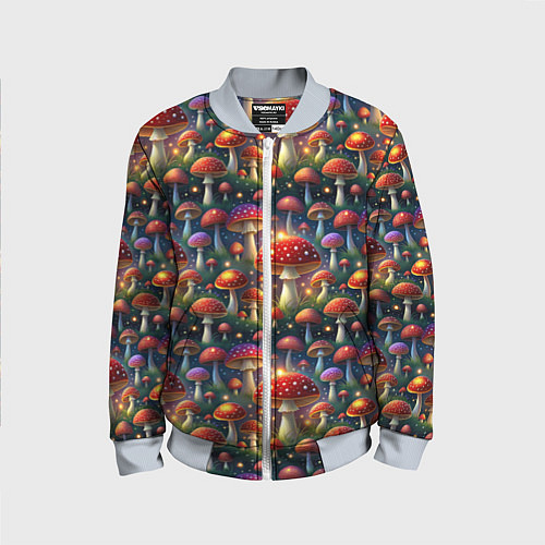 Детский бомбер Красные мухоморы в лесу паттерн / 3D-Серый – фото 1