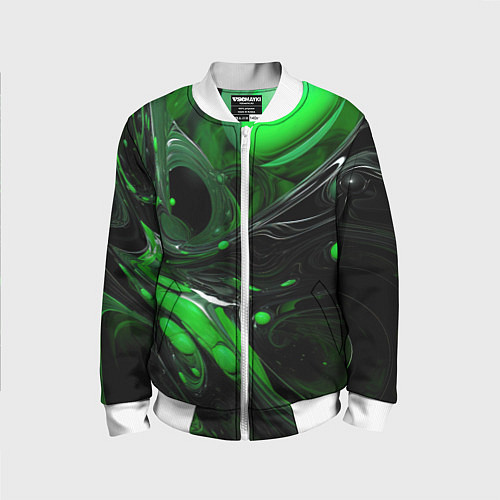 Детский бомбер Green dark abstract geometry style / 3D-Белый – фото 1