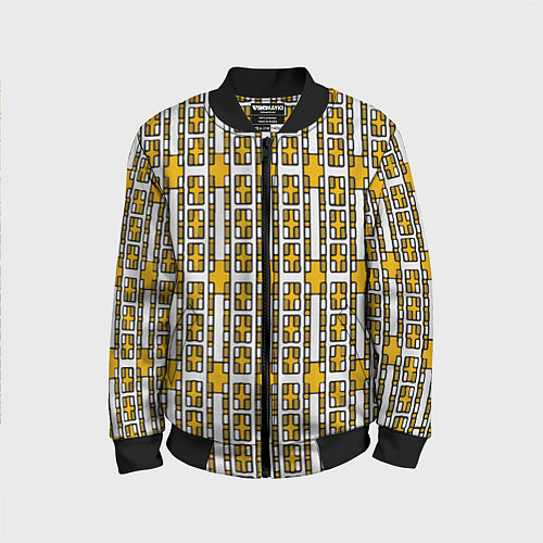 Детский бомбер Жёлтые и белые кирпичики на белом фоне / 3D-Черный – фото 1