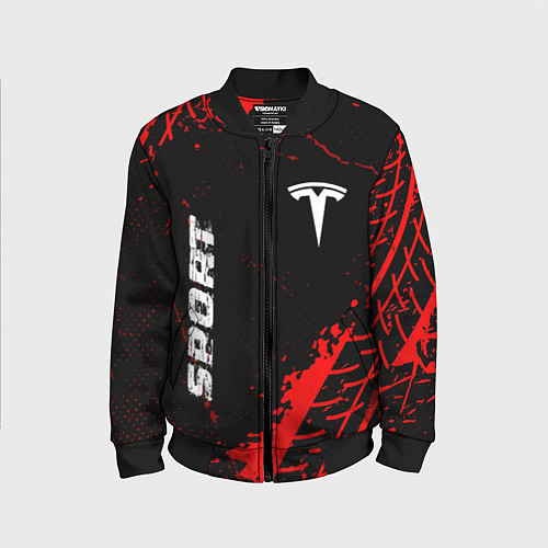 Детский бомбер Tesla red sport tires / 3D-Черный – фото 1