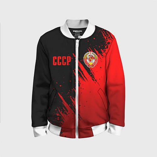 Детский бомбер СССР - черно-красный / 3D-Белый – фото 1