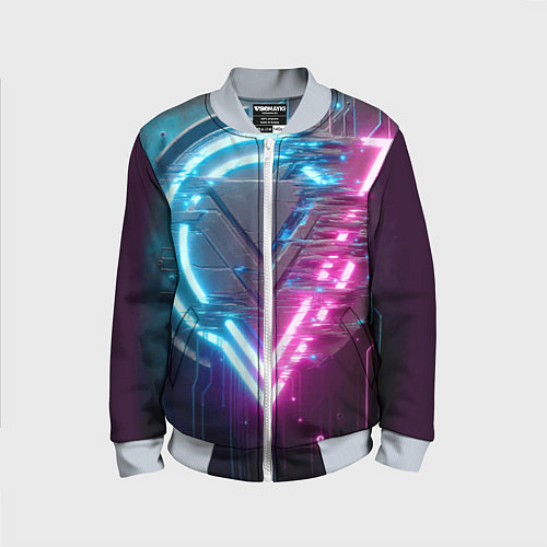 Детский бомбер Neon geometric abstraction - ai art / 3D-Серый – фото 1