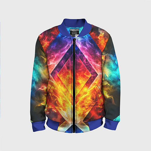 Детский бомбер Красочный неоновый узор с огнем на фоне / 3D-Синий – фото 1