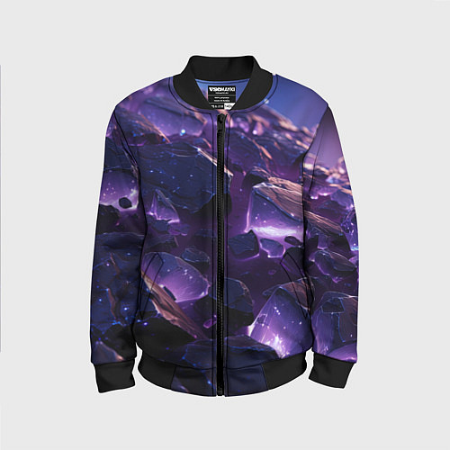Детский бомбер Фиолетовые неоновые камни со светом / 3D-Черный – фото 1