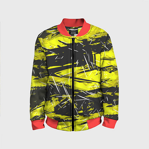 Детский бомбер Yellow geometry - спортивный узор / 3D-Красный – фото 1