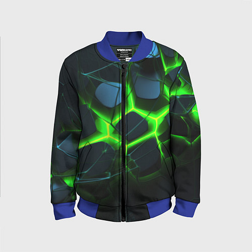 Детский бомбер Зеленый неон и разлом плит / 3D-Синий – фото 1