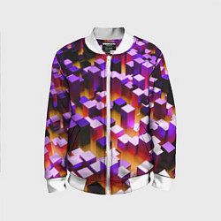 Бомбер детский Фиолетовые блоки в оранжевом тумане, цвет: 3D-белый