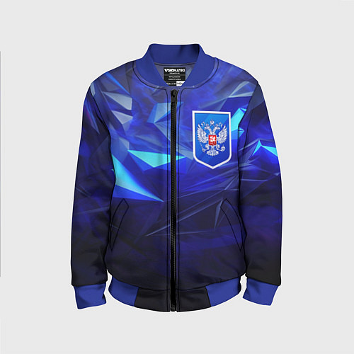 Детский бомбер Герб России на синей абстракции / 3D-Синий – фото 1