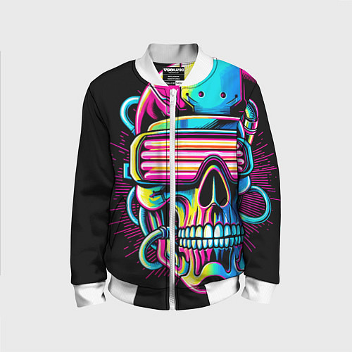 Детский бомбер Cyber skull - ai art neon / 3D-Белый – фото 1