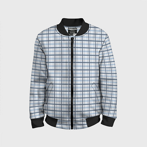 Детский бомбер Светлый бело-синий паттерн клетчатый / 3D-Черный – фото 1