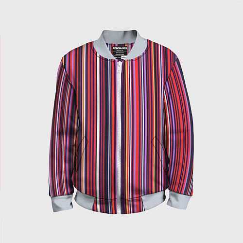Детский бомбер Красно-фиолетовый яркие полосы / 3D-Серый – фото 1