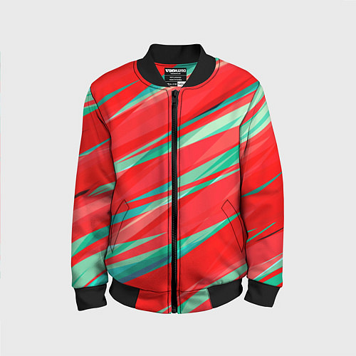 Детский бомбер Красный и бирюзовый абстрактный полосы / 3D-Черный – фото 1