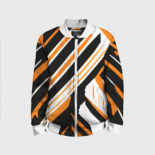 Детский бомбер Чёрно-оранжевые полосы на белом фоне / 3D-Белый – фото 1