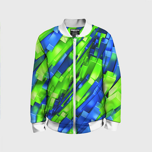 Детский бомбер Сине-зеленые наклонные блоки / 3D-Белый – фото 1