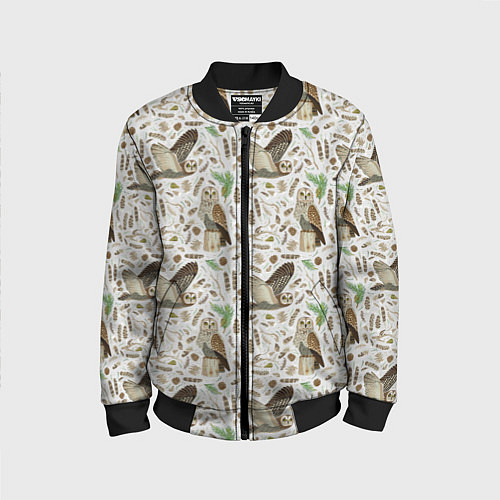 Детский бомбер Совы и перья / 3D-Черный – фото 1