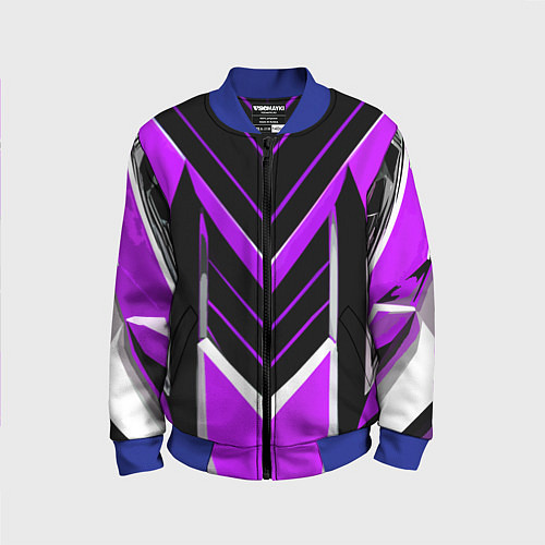 Детский бомбер Фиолетово-серые полосы на чёрном фоне / 3D-Синий – фото 1