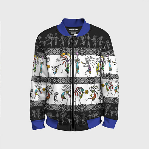 Детский бомбер Кокопелли - боги индейцев хайда / 3D-Синий – фото 1