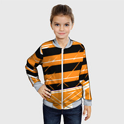 Бомбер детский Чёрно-белые полосы на оранжевом фоне, цвет: 3D-серый — фото 2