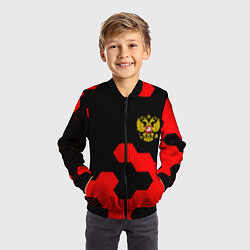 Бомбер детский Герб РФ спортивный стиль соты, цвет: 3D-черный — фото 2