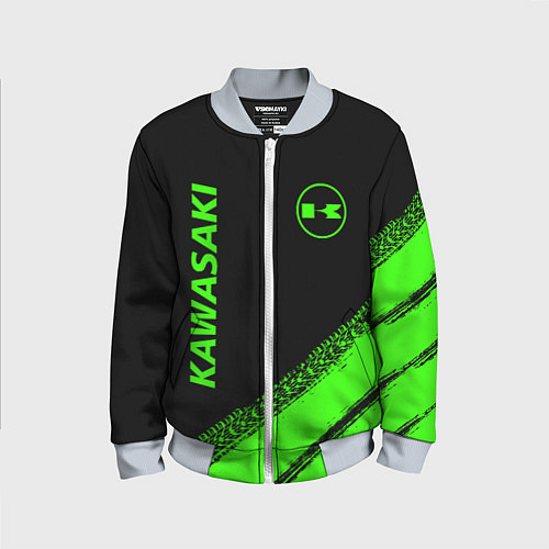 Детский бомбер Kawasaki - logo / 3D-Серый – фото 1