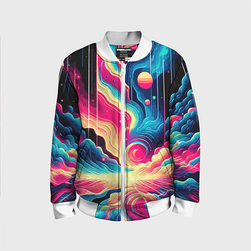 Детский бомбер Neon space fantasy - ai art / 3D-Белый – фото 1