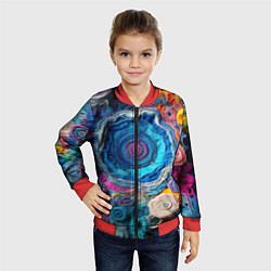 Бомбер детский Вязаные цветы - пэчворк, цвет: 3D-красный — фото 2