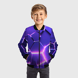 Бомбер детский Фиолетовые плиты с розовым свечением, цвет: 3D-черный — фото 2