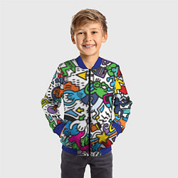 Бомбер детский Странные разноцветные человечки, цвет: 3D-синий — фото 2