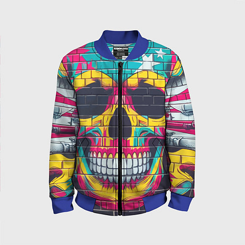 Детский бомбер Граффити черепа - нейросеть / 3D-Синий – фото 1