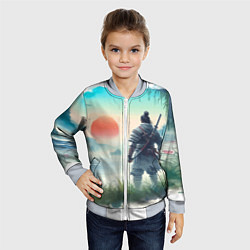 Бомбер детский Японский самурай на берегу горного озера, цвет: 3D-серый — фото 2