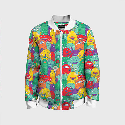 Детский бомбер Разноцветные монстрики / 3D-Белый – фото 1