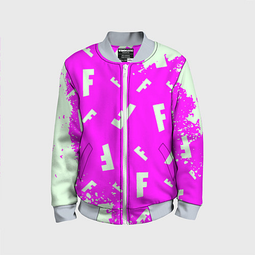 Детский бомбер Fortnite pattern pink / 3D-Серый – фото 1