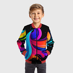 Бомбер детский Неоновая красочная абстракция - нейросеть, цвет: 3D-красный — фото 2