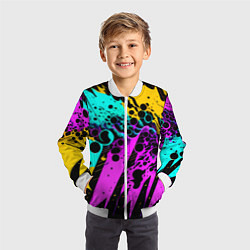 Бомбер детский Разноцветная неоновая абстракция - нейроарт, цвет: 3D-белый — фото 2