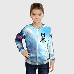 Бомбер детский Японский морской пейзаж - нейроарт, цвет: 3D-серый — фото 2