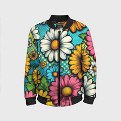 Бомбер детский Графический паттерн - Летние Цветы, цвет: 3D-черный