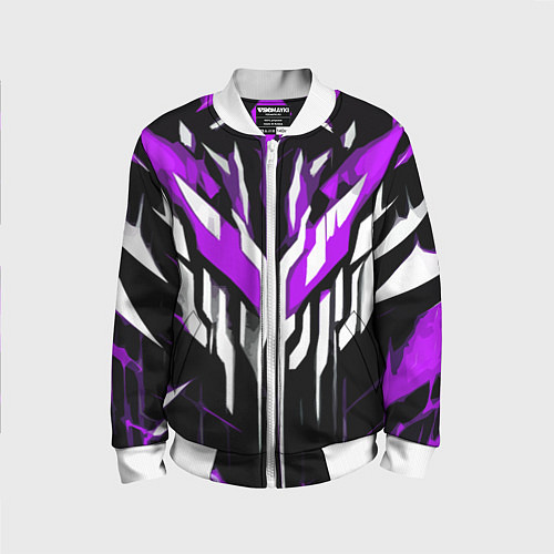 Детский бомбер Purple and white abstraction on a black background / 3D-Белый – фото 1