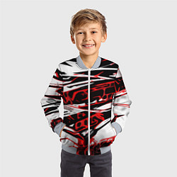 Бомбер детский Красно-чёрная агрессивная абстракция на белом фоне, цвет: 3D-серый — фото 2