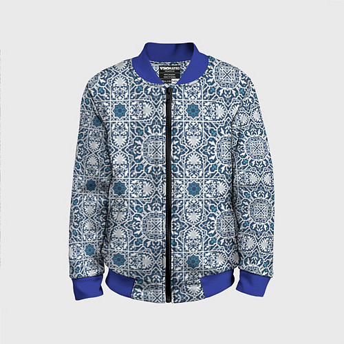 Детский бомбер Геометрический узор бело-синий / 3D-Синий – фото 1