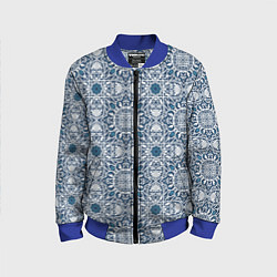Бомбер детский Геометрический узор бело-синий, цвет: 3D-синий